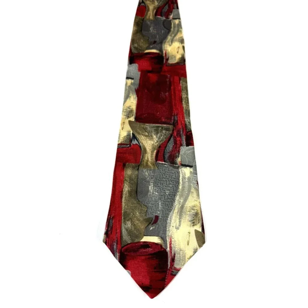 Ermenegildo Zegna Maroon Gold Gray Silk Unique Pattern Made In Italy Tie